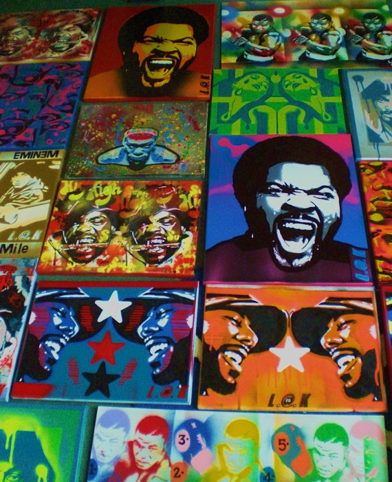 570x701 Ice Cube Painting On Canvas Stencil Art Spray Paints Urban Hip - Painting Of Los Angeles