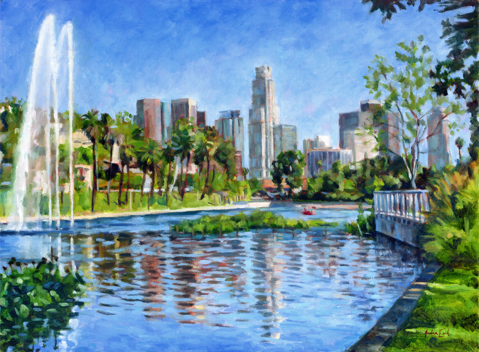 1600x1177 View Of Downtown Los Angeles From Echo Lake Park Audra Esch - Painting Of Los Angeles