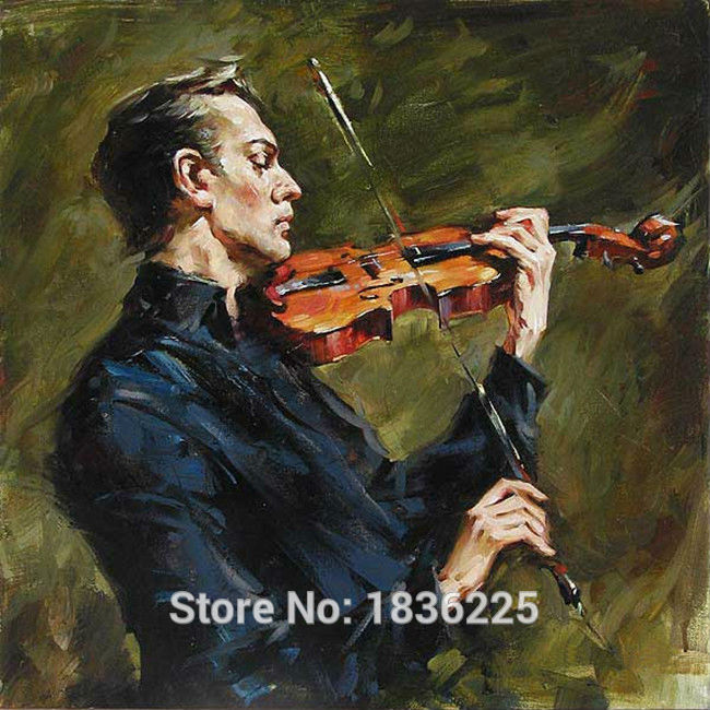 650x650 Handmade Play Violin Oil Painting Abstract Modern Portrait - Painting Of Man