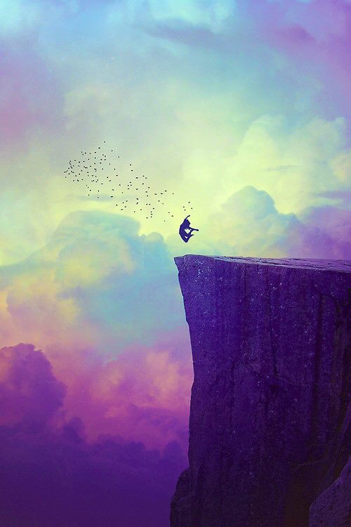 500x750 Painting Man Looking Over Cliff - Painting Of Man Looking Over Cliff