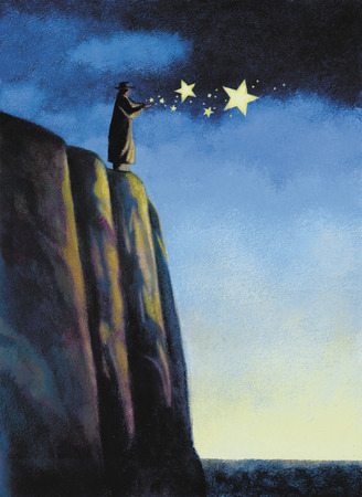 328x450 Stock Illustration - Painting Of Man Looking Over Cliff