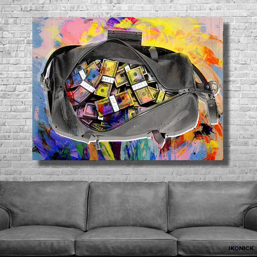 868x868 Secure The Bag Multi Colored Money Hustle Artwork Wall Canvas - Painting Of Money