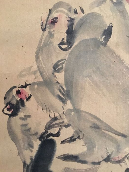 524x700 Antique Hand Painted Scroll Painting - Painting Of Monkeys