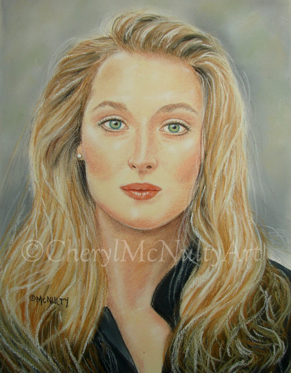 570x731 Meryl Streep Print Of Pastel Portrait Painting Movie Stars - Painting Of Movie Stars