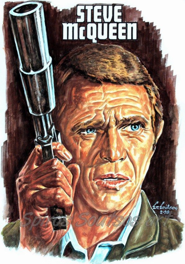 596x850 Steve Mcqueen Movie Poster, Painting Portrait Steve - Painting Of Movie Stars