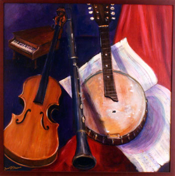 350x352 Still Life Paintings By Janis Stevens - Painting Of Musical Instruments