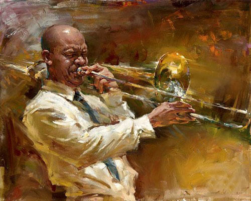 500x400 Beautiful Oil Painting Male Portraits Playing Jazz Music Jazz - Painting Of Musicians