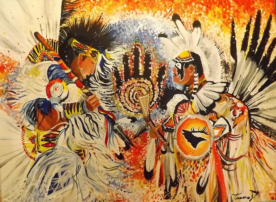 900x659 Native American Art Fire Dancers 18x24 Acrylic Canvas Southwest - Painting Of Native American