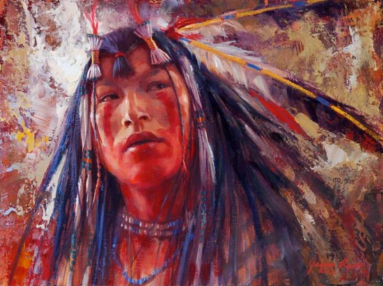 550x411 White Wolf 20 James Ayers Outstanding Paintings Of Native - Painting Of Native American