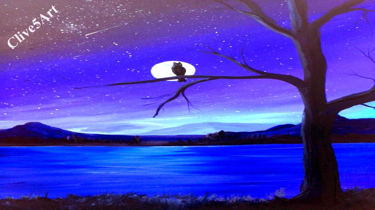 1280x720 Easy Night Sky, Moon Stars Acrylic Painting For Beginners, Easy - Painting Of Night