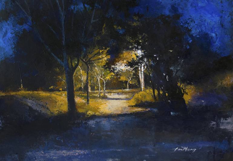 770x534 Saatchi Art Quiet Night In The Park Painting By Tai Meng Lim - Painting Of Night