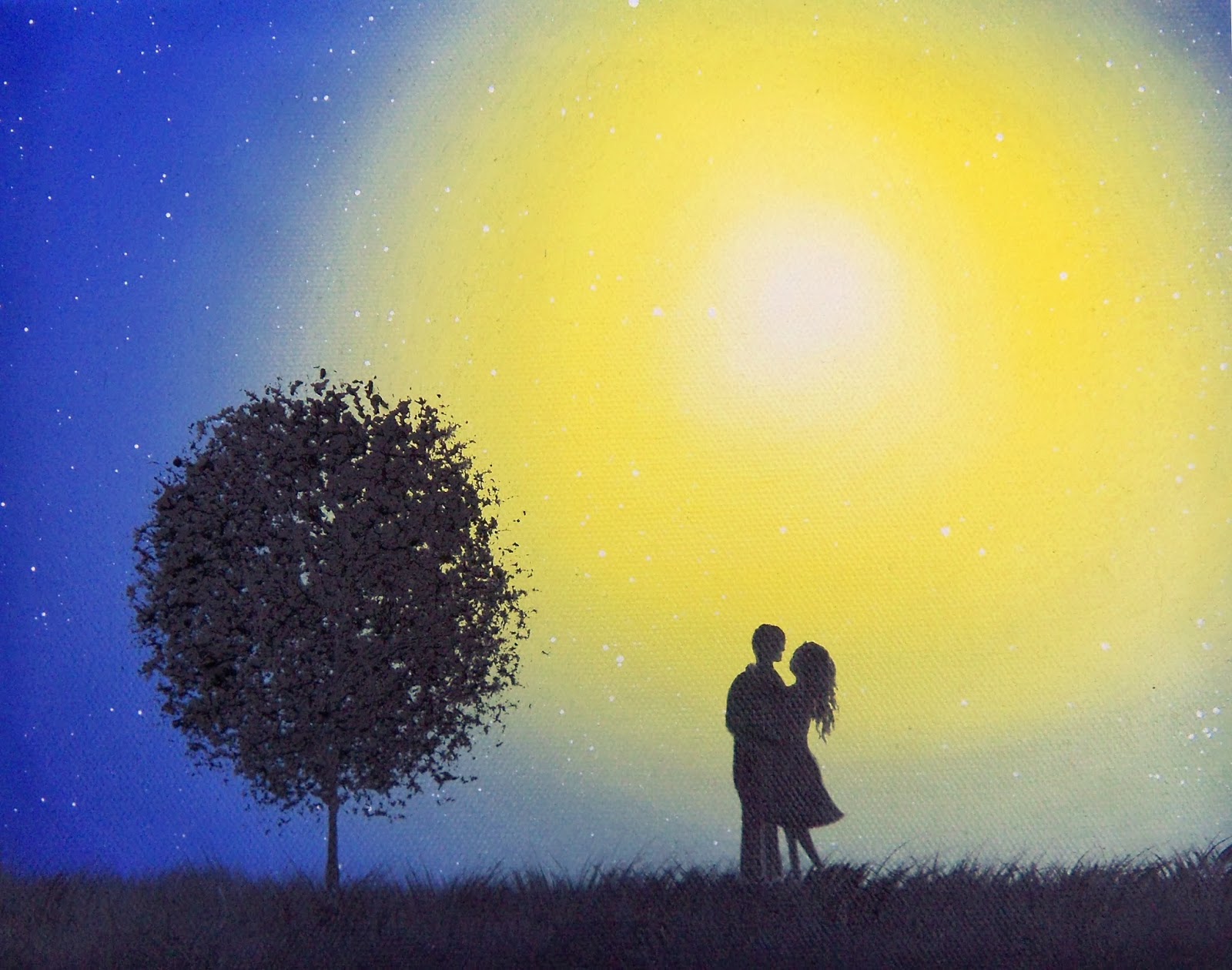 1600x1260 Blue Night Sky, Silhouette Couple Painting, 8 X 10, Original Oil - Painting Of Night