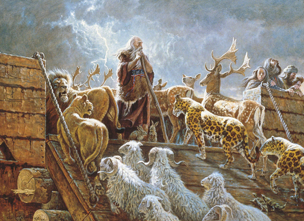 614x447 Noah And The Ark With Animals (The Lord Fulfilleth All His Words) - Painting Of Noahs Ark