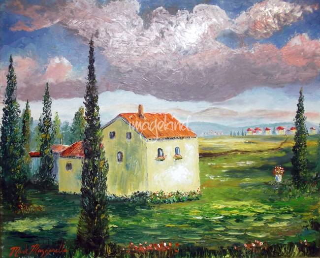 650x524 Old Tuscany Farmhouse By Mazz Original Paintings - Painting Of Old Farmhouses