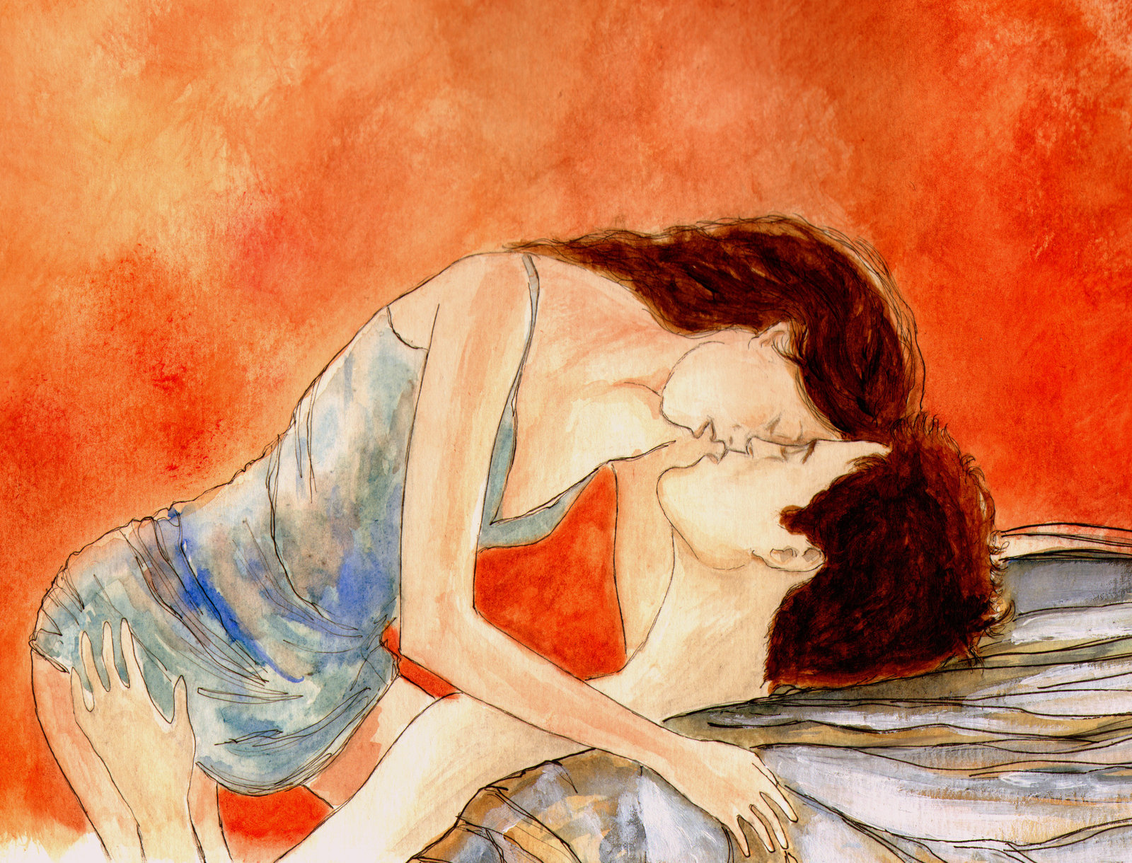 1600x1220 Let Your Love Like Kisses Rain By Littleseasparrow - Painting Of People Kissing