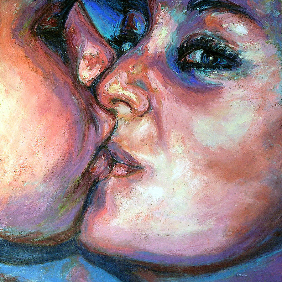 900x900 The Kiss Pastel By Li Newton - Painting Of People Kissing