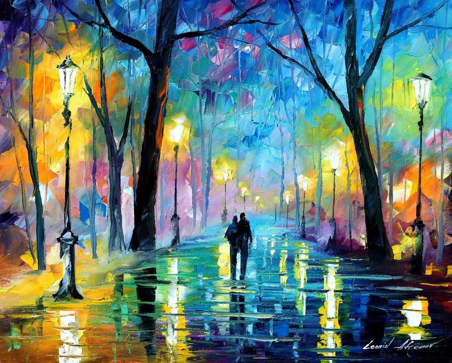 900x723 Leonid Afremov, Oil On Canvas, Palette Knife, Buy Original - Painting Of People Walking