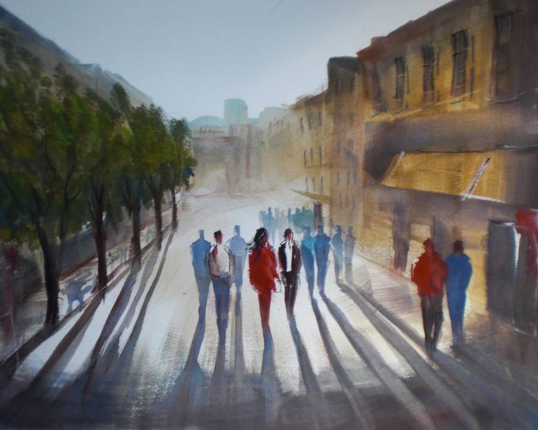 770x616 Saatchi Art People Walking In An Imaginary City Painting By - Painting Of People Walking