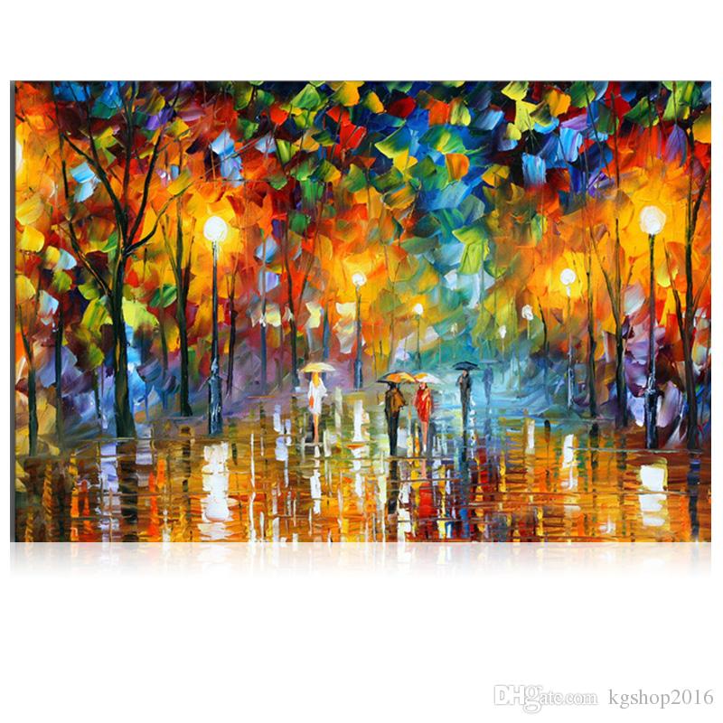 800x800 2018 Kg Canvas Art People Walking In Raining Knife Oil Painting - Painting Of People Walking