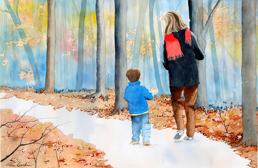 900x587 Walking And Talking Painting By Jim Gerkin - Painting Of People Walking
