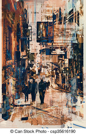 300x470 Abstract Art Of People Walking - Painting Of People Walking