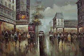 355x238 Oil Painting 24x36 People Walking On Street - Painting Of People Walking