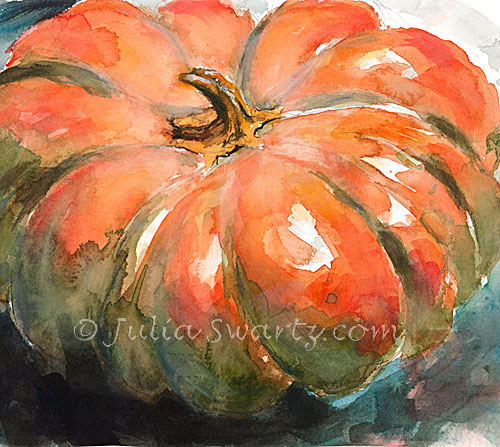500x447 Julia Swartz Fine Art Gallery Pumpkin Iwatercolor Painting - Painting Of Pumpkins