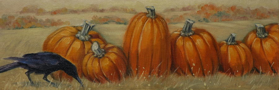 900x292 Pumpkin Row Painting By Linda Eades Blackburn - Painting Of Pumpkins