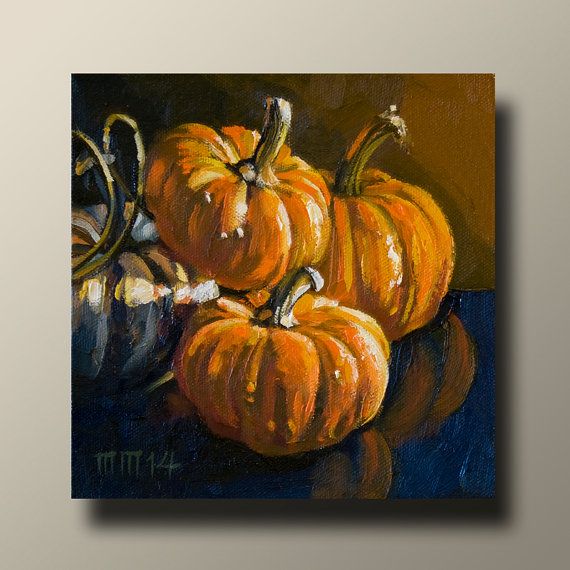 570x570 A Quartet Of Pumpkins. An Impressionist Oil Painting Of 4 Mini - Painting Of Pumpkins