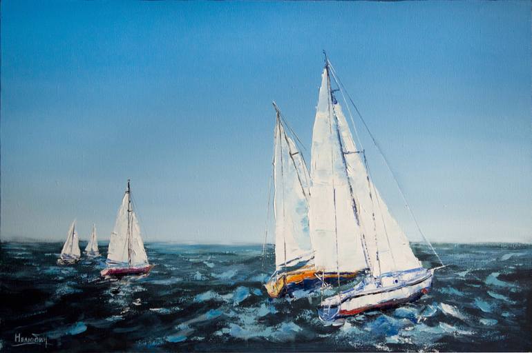 770x512 Saatchi Art Sailboats In The Sea Painting By Oleksandr Nelyubin - Painting Of Sailboats