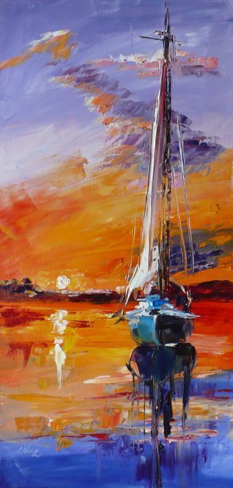 338x709 Sailboat Paintings Impressionism Canvas Oil Boat Marine Seascape - Painting Of Sailboats