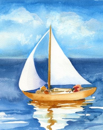 390x495 Watercolor Sailboat Painting - Painting Of Sailboats