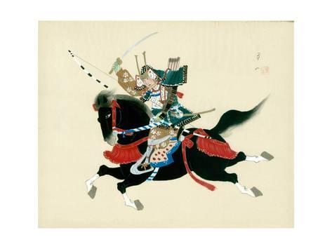 473x355 Samurai Warrior Riding Horse, Japanese Painting On Silk, - Painting Of Samurai