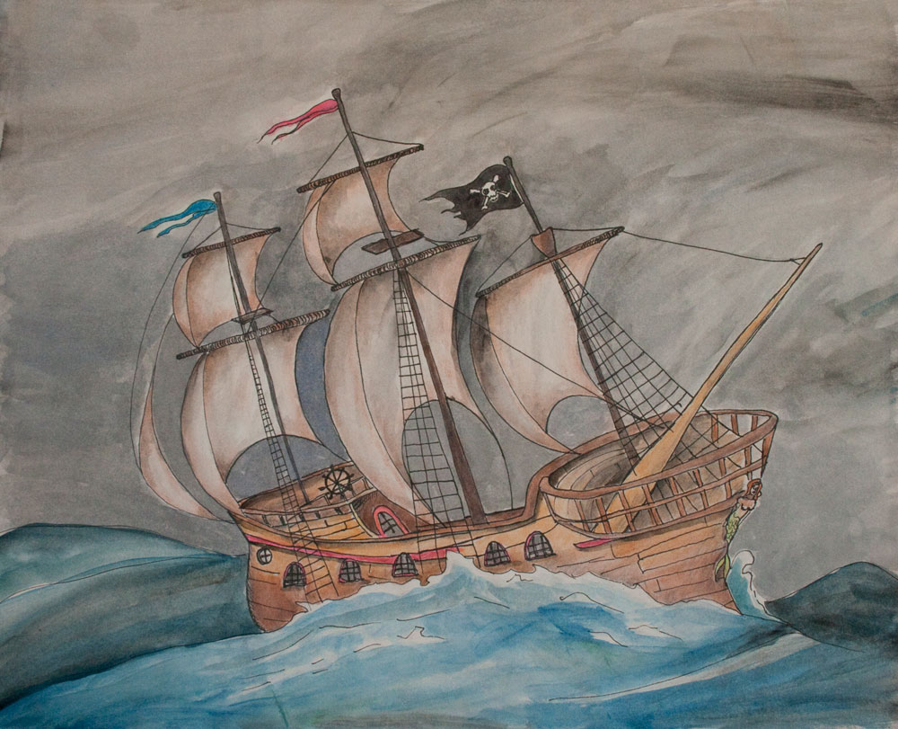 1000x811 Ghost Pirate Wooden Ship Painting Matted Print - Painting Of Ship