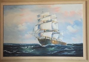 300x210 Vintage Original Oil Painting Of Clipper Ship Signed By Pete - Painting Of Ship