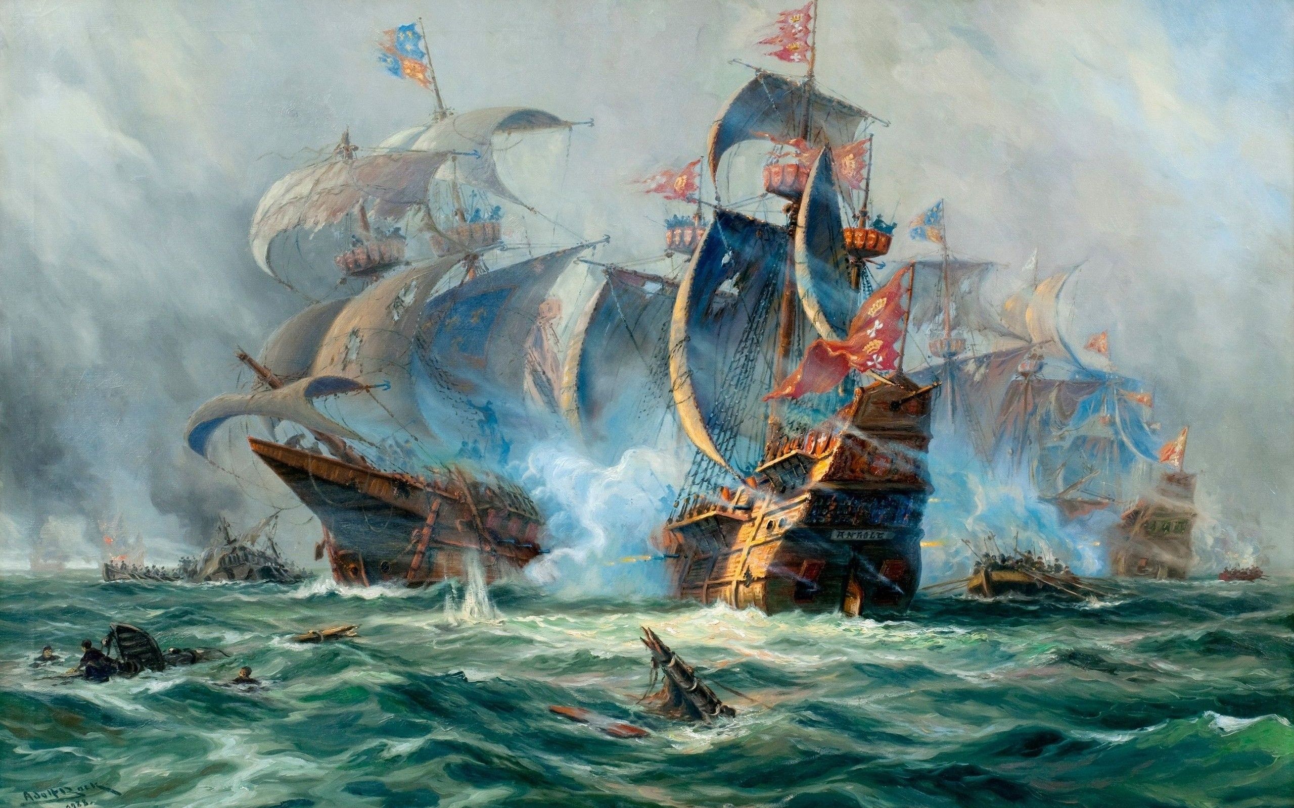 2560x1600 Pin By Dr. Olito On P I R A T E R Ship Art, High - Painting Of Ships At Sea