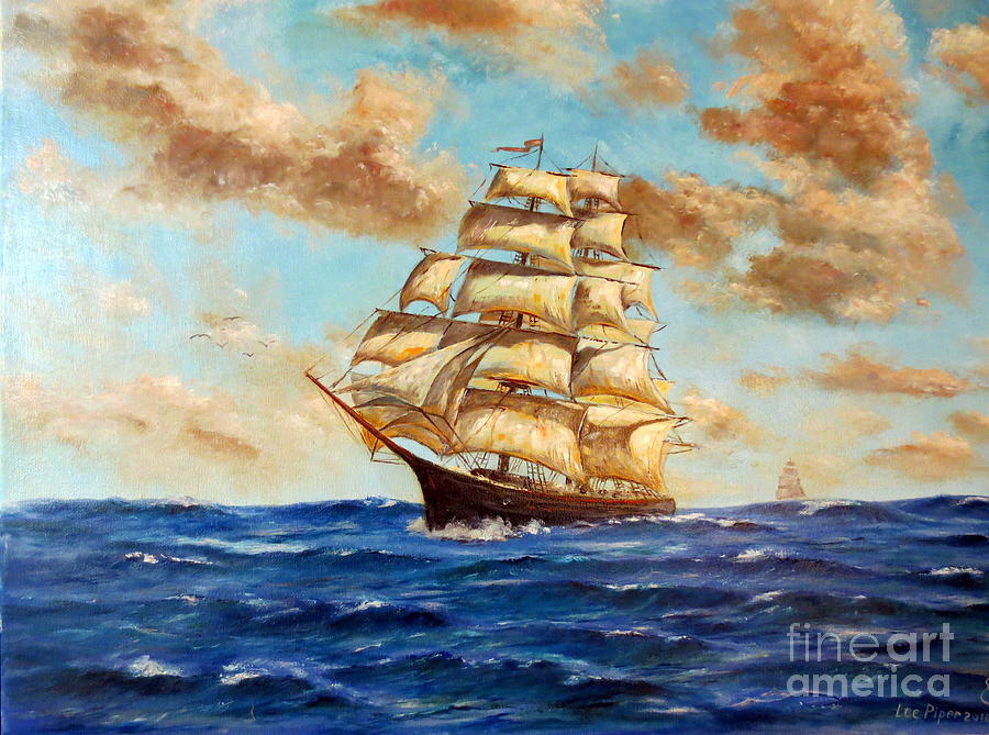900x669 Tall Ship On The South Sea Painting By Lee Piper - Painting Of Ships At Sea