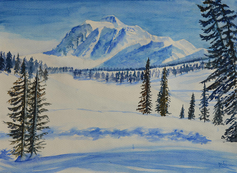 900x657 Snow Mountain Painting By Neha Soni - Painting Of Snowy Mountains