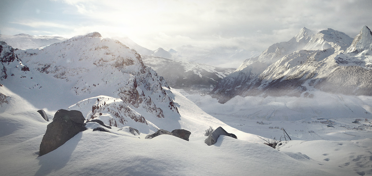 1200x567 Snowy Mountains Matte Painting On Behance - Painting Of Snowy Mountains
