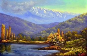 300x193 Original Australian Landscape Oil Painting Of Snowy Mountains By - Painting Of Snowy Mountains