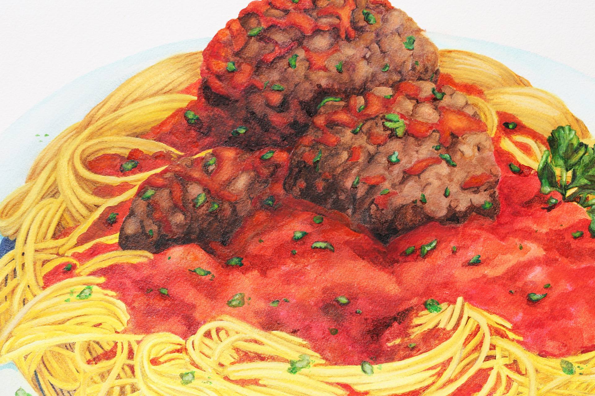 1920x1280 Saatchi Art With Meatballs On Top Painting By Jj Galloway - Painting Of Spaghetti And Meatballs