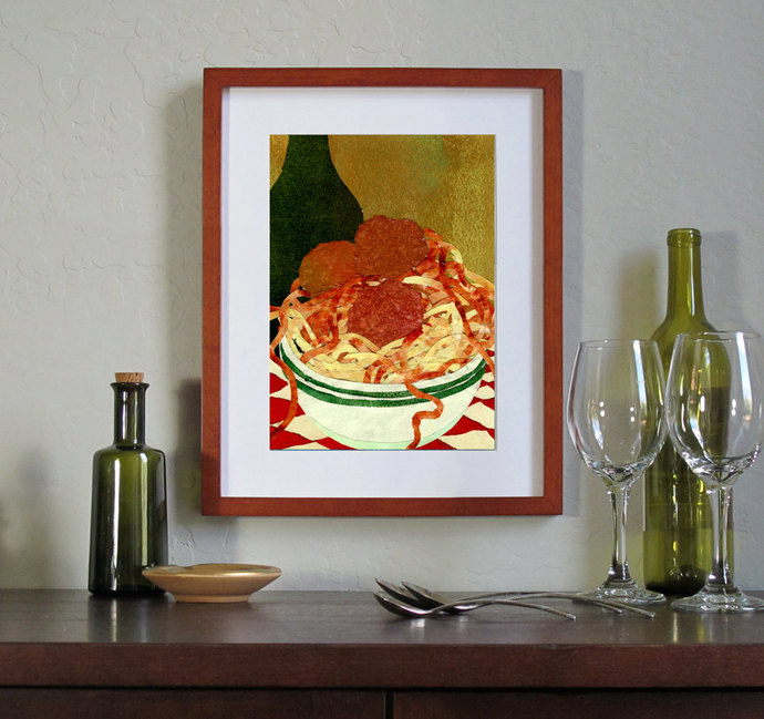 690x649 Spaghetti And Meatballs - Painting Of Spaghetti And Meatballs