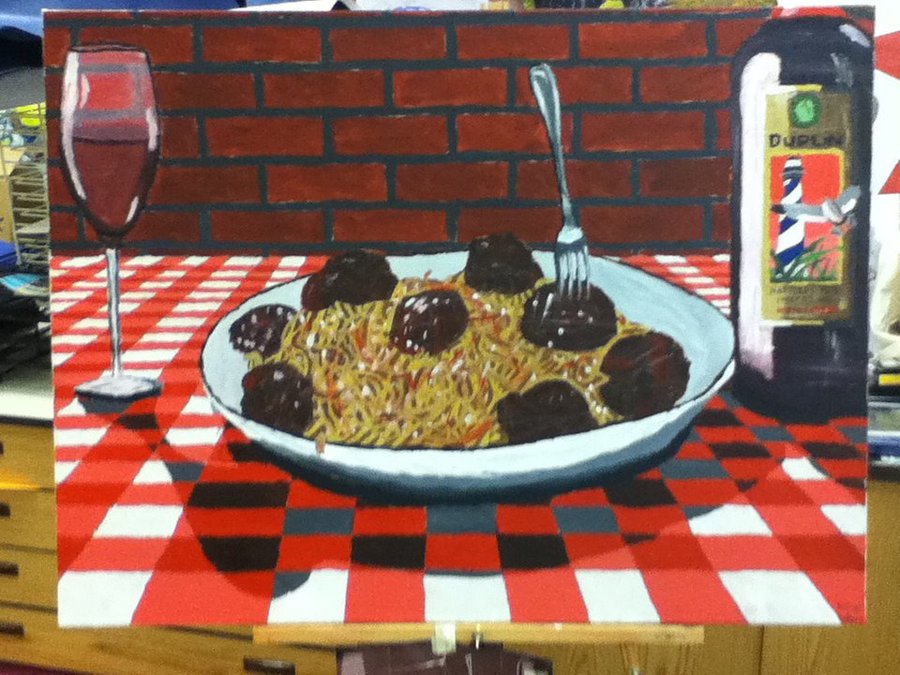 900x675 Spaghetti And Meatballs Painting By Stampersmedia - Painting Of Spaghetti And Meatballs