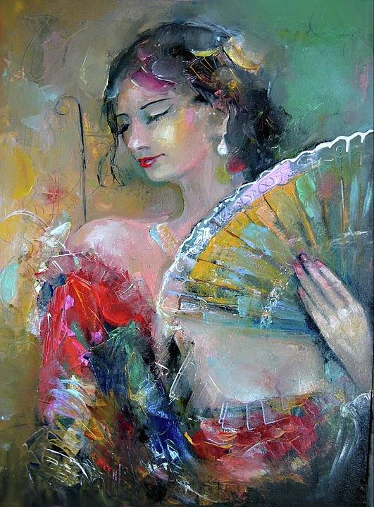 531x720 Spanish Woman Painting By Giorgi Kobiashvili - Painting Of Spanish Woman