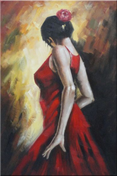 408x612 Framed Elegant Spanish Flamenco Dancer With Long Red Skirt Oil - Painting Of Spanish Woman