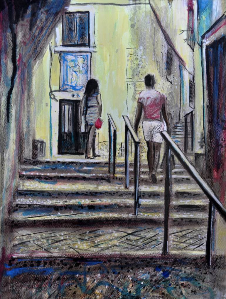 770x1017 Saatchi Art Lisbon City Of Stairs Painting By Alex Solodov - Painting Of Stairs