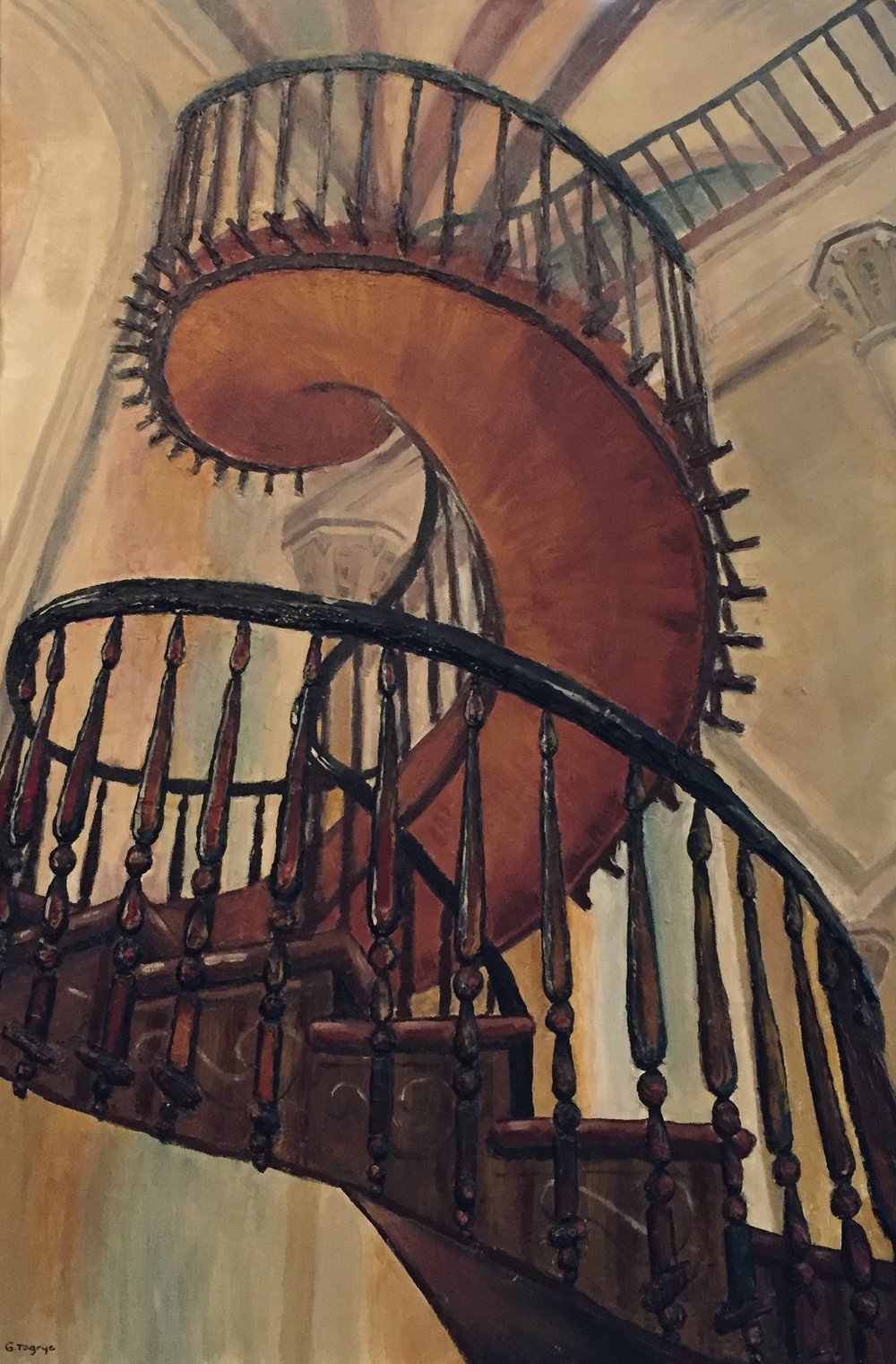 1000x1521 Sculptural Painting Of Spiral Staircase Creative Visions Artists - Painting Of Stairs