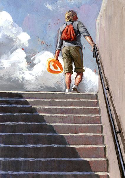 423x600 Up By Lesley Spanos Stairs In Art - Painting Of Stairs