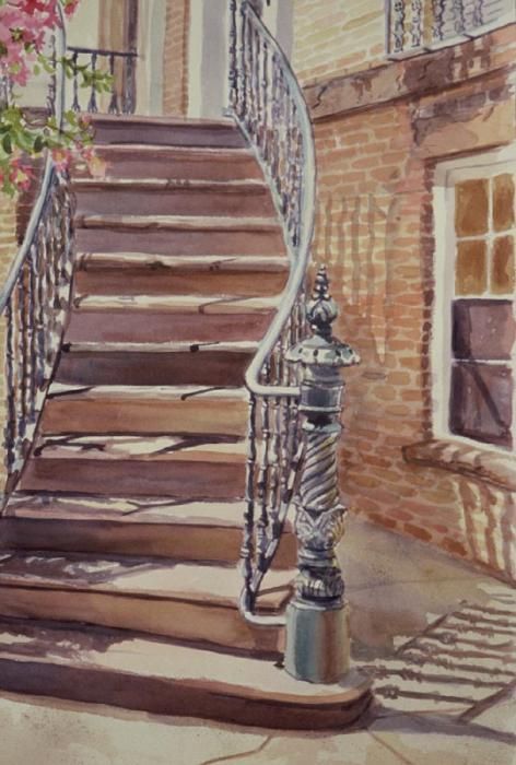 472x700 Desceding The Stairs In Paintings Art - Painting Of Stairs