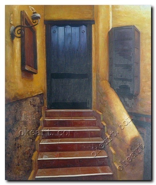 505x600 Stairs Amp Door Of Old House Impressionism Oil Painting In Painting - Painting Of Stairs